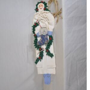 VTG Cynthia Madrid Designed Santa Claus in Winter White Outfit Hanging Folk Art